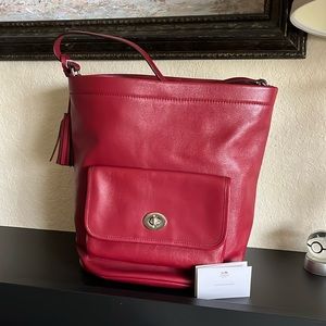 Coach #F1269-21193 Red Leather Legacy Archive Tassel Shoulder Bucket Bag